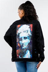 American Bazi Full Size Distressed Denim Jacket with Button-Up Closure